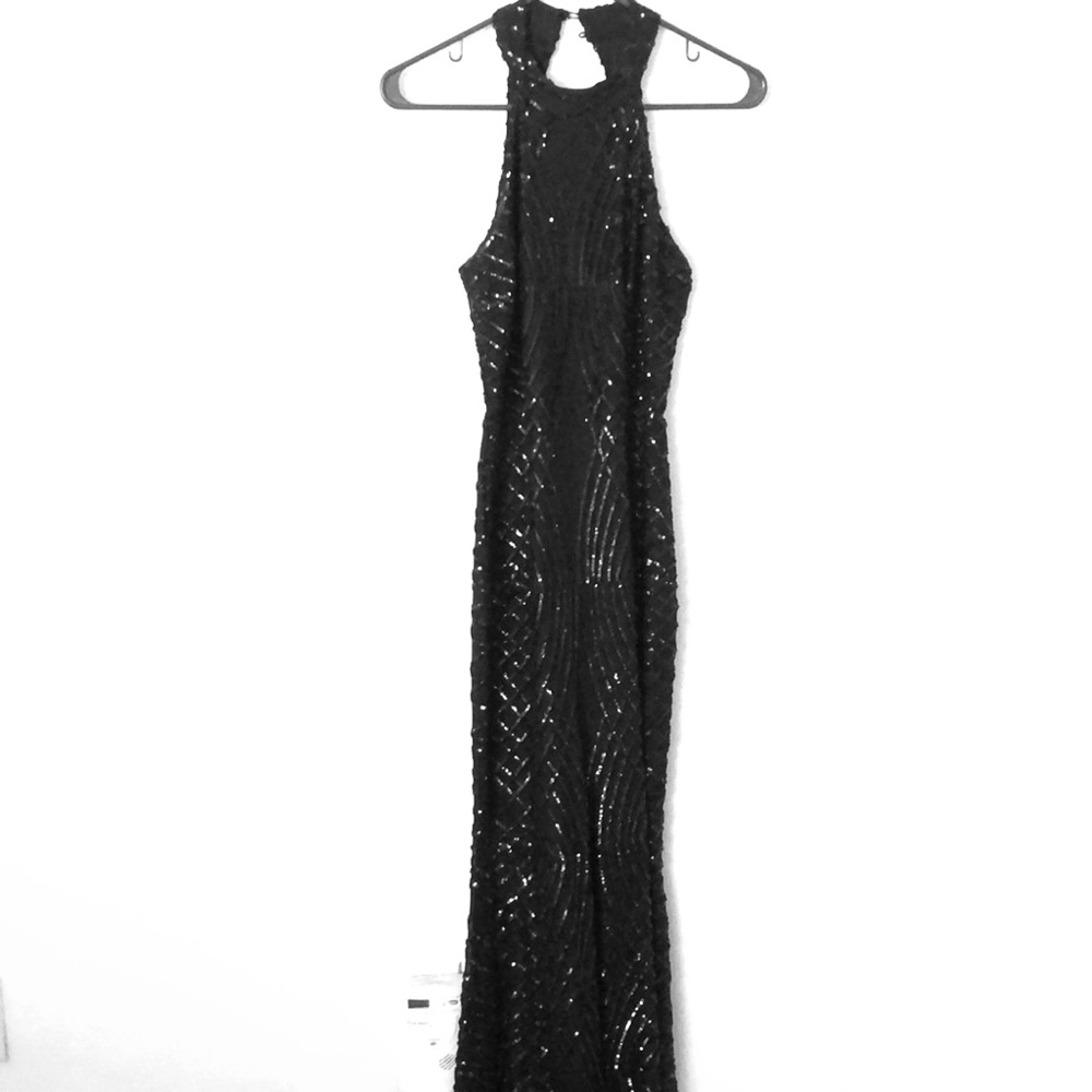 Black Sequin Open Back Dress